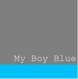 My Boy Blue color swatch featuring a gray-blue shade with white text label on a cyan blue background.