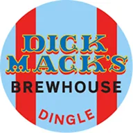 Dick Mack's Brewhouse logo featuring a red and white circular shield design with light blue sections, located in Dingle.